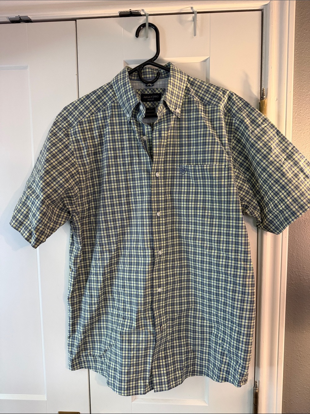 Ariat Short-Sleeve Plaid Button-Down Shirt - Blue and Green